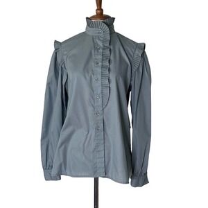 Vintage 80s JH  Collectibles Gray Ruffled Blouse Top M